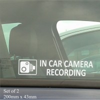 2 x In Car Camera Recording Window Stickers 200mm x 43mm-CCTV Sign-Van,Lorry,Truck,Taxi,Bus,Mini Cab,Minicab